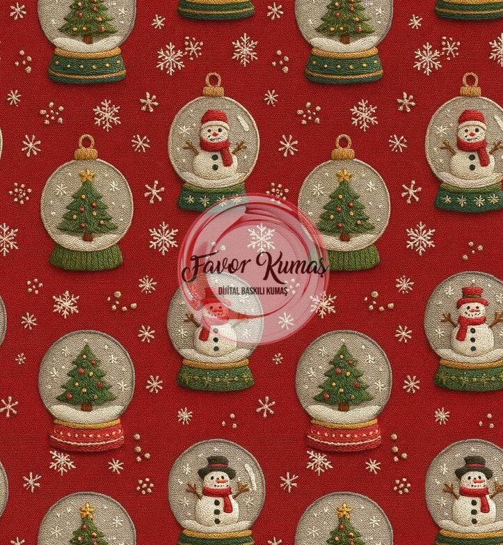 Kar Küresi Desenli Kumaş