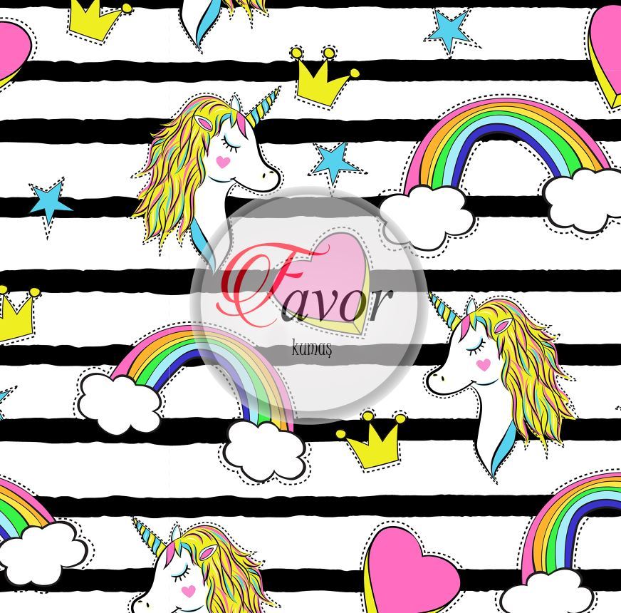 Gökkuşağı Unicorn Desenli Kumaş