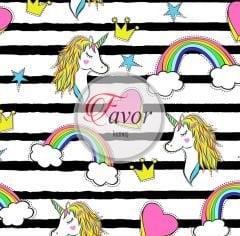 Gökkuşağı Unicorn Desenli Kumaş