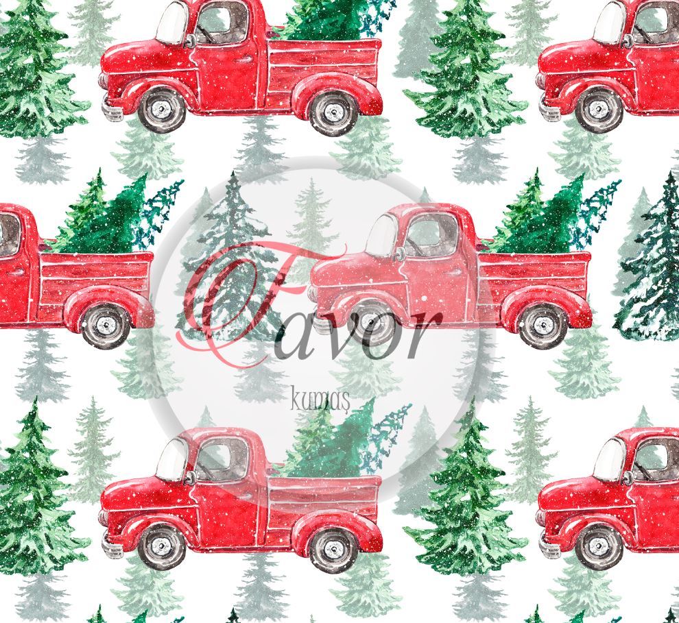 Kırmızı Araba Desenli Kumaş