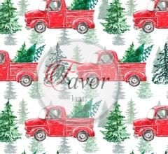 Kırmızı Araba Desenli Kumaş