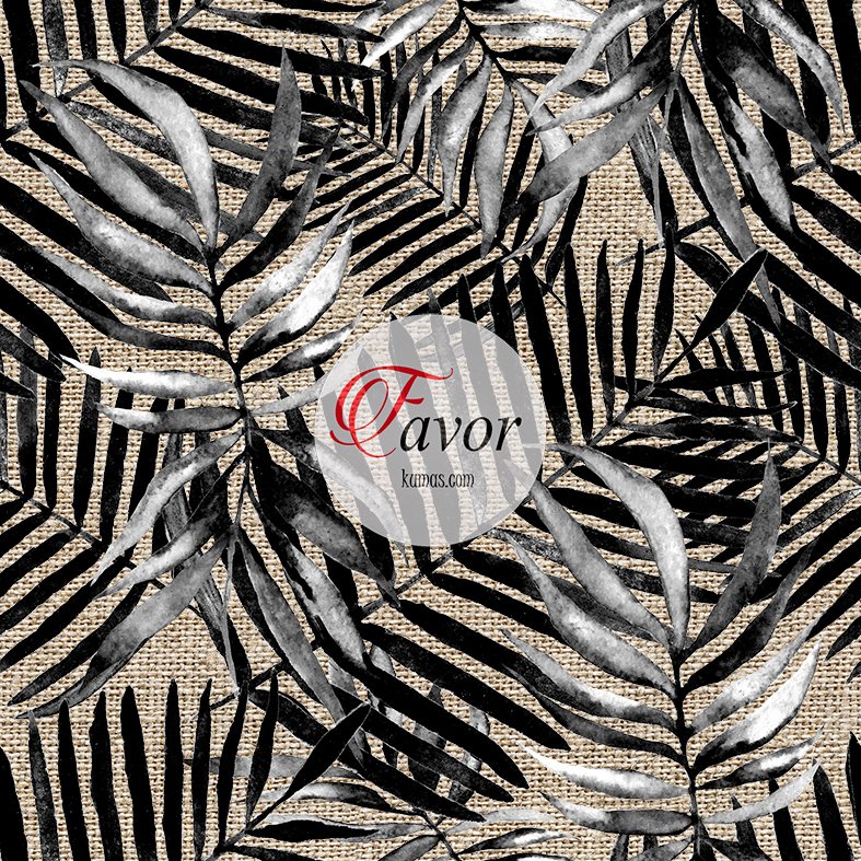 Siyah Yaprak Pano Desenli Kumaş 1 mt runner