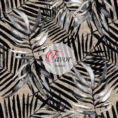 Siyah Yaprak Pano Desenli Kumaş 1 mt runner