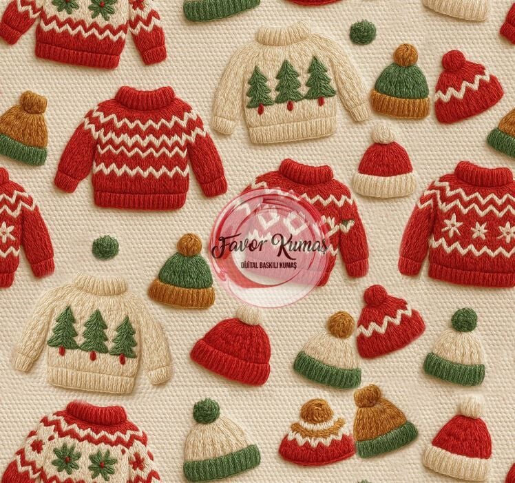 Yılbaşı Kazakları Desenli Kumaş