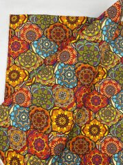 Turuncu Tonlu Mandala Desenli Kumaş
