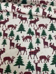 Ekoseli Geyikler Desenli Kumaş