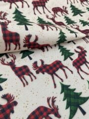 Ekoseli Geyikler Desenli Kumaş