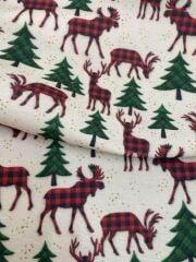 Ekoseli Geyikler Desenli Kumaş