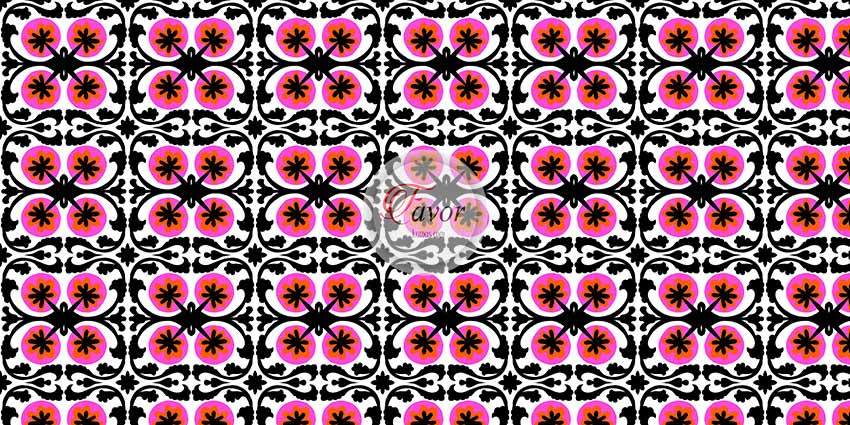 Siyah Pembe Geometrik Desenli Kumaş