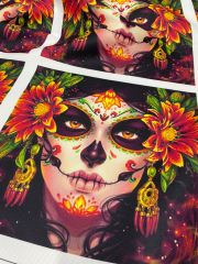 Kurukafa Makyajlı Kadın Desenli Kumaş kahveli kız-30x30 cm pano