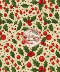 Yılbaşı Şekeri Desenli Kumaş