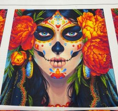 Kurukafa Makyajlı Kadın Desenli Kumaş mavili kız -30x30 cm pano