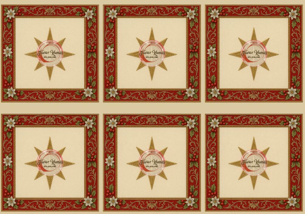 3D  Altın Yıldız Yılbaşı Runner ve Kırlent Kumaşı kırlent -45x45 cm- 6 adet
