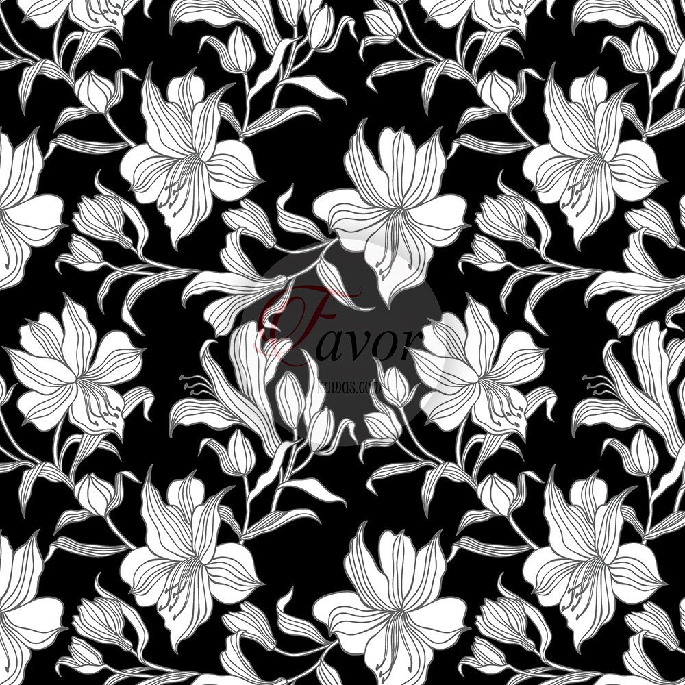 Siyah Beyaz Lilyum Desenli Kumaş