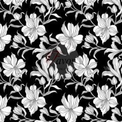 Siyah Beyaz Lilyum Desenli Kumaş