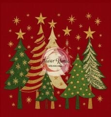 3D  Yıldızlı Çamlar Yılbaşı Runner ve Kırlent Kumaşı