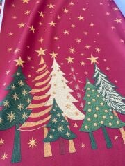 3D  Yıldızlı Çamlar Yılbaşı Runner ve Kırlent Kumaşı