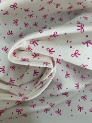 Pembe Çıtır Fiyonk Kurdele 5 Desenli Kumaş beyaza pembe - Elite Poplin Kumaş