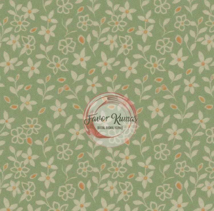 Retro Yeşil Çiçekler Desenli Kumaş