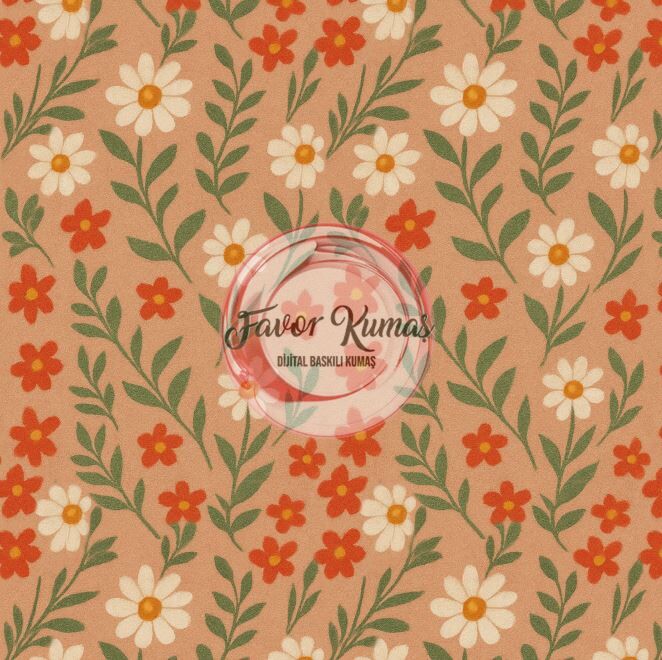 Romantik Pudra Papatya Desenli Kumaş