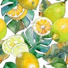 Suluboya Limon Desenli Kumaş