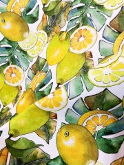 Suluboya Limon Desenli Kumaş