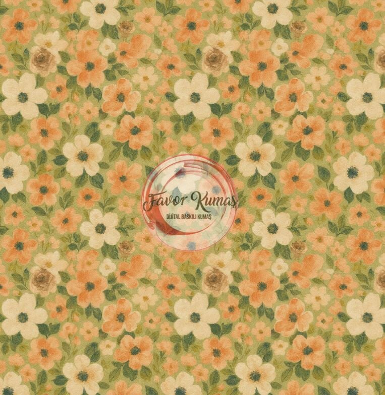 Romantik Şeftali Çiçekleri Desenli Kumaş