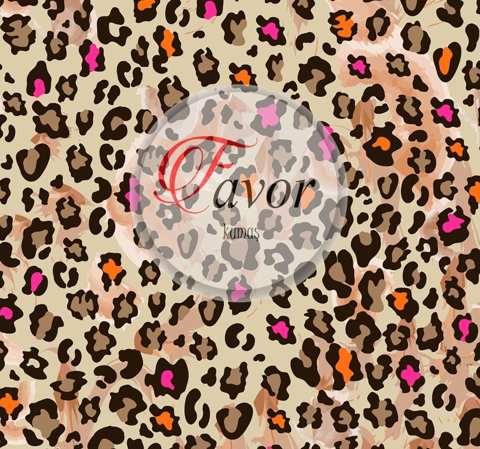 Pembe Turuncu Leopar Desenli Kumaş