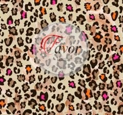 Pembe Turuncu Leopar Desenli Kumaş
