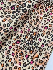 Pembe Turuncu Leopar Desenli Kumaş