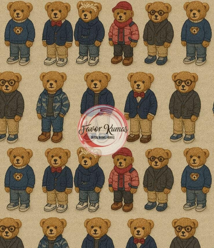 3D Teddy Bear Desenli Kumaş