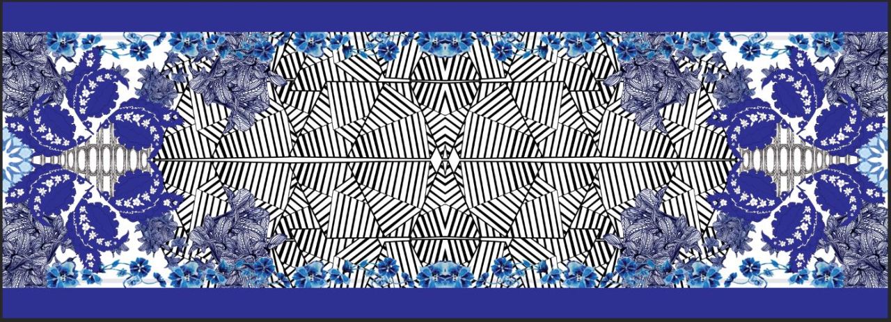 Mavi Desenli Runner Kumaşı 1 mt runner