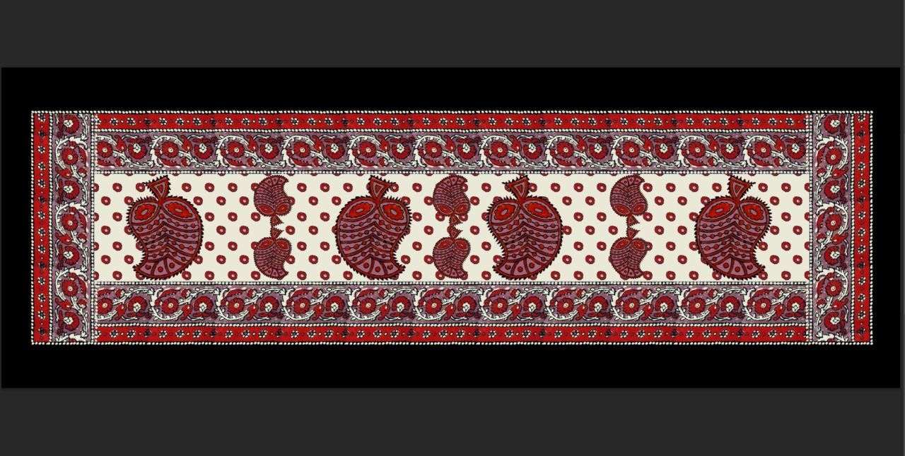 Kırmızı Lacivert Desenli Runner Kumaşı 1 mt runner