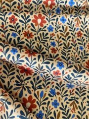 Vintage Temalı Geometrik Çiçekler  Desenli Kumaş