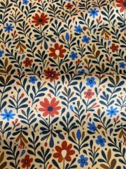 Vintage Temalı Geometrik Çiçekler  Desenli Kumaş