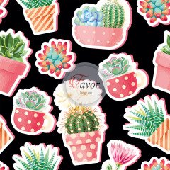 Kaktüs Sticker Desenli Kumaş