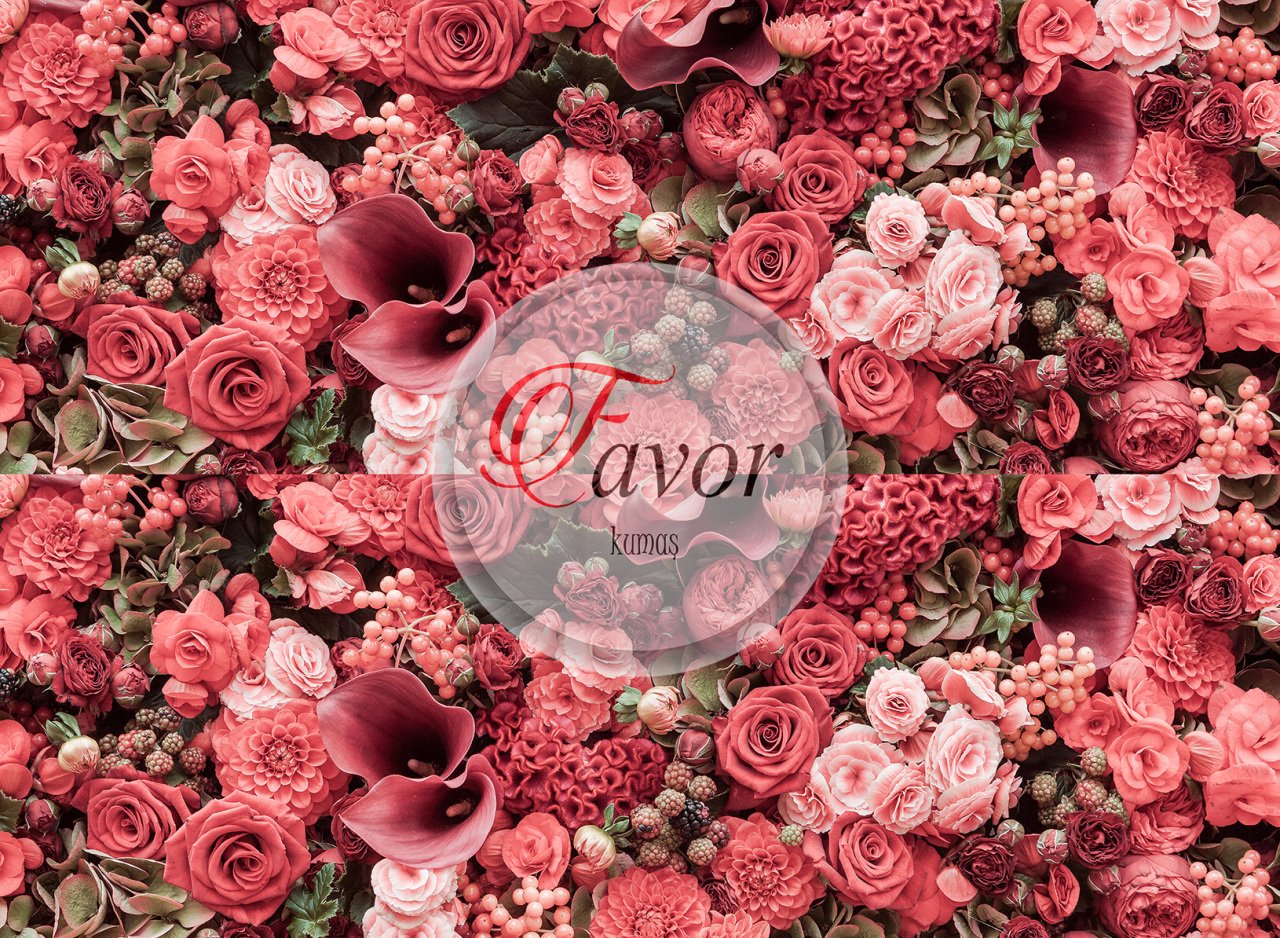 Kırmızı Çiçek Desenli Runner Kumaşı 1 mt-2 adet runner