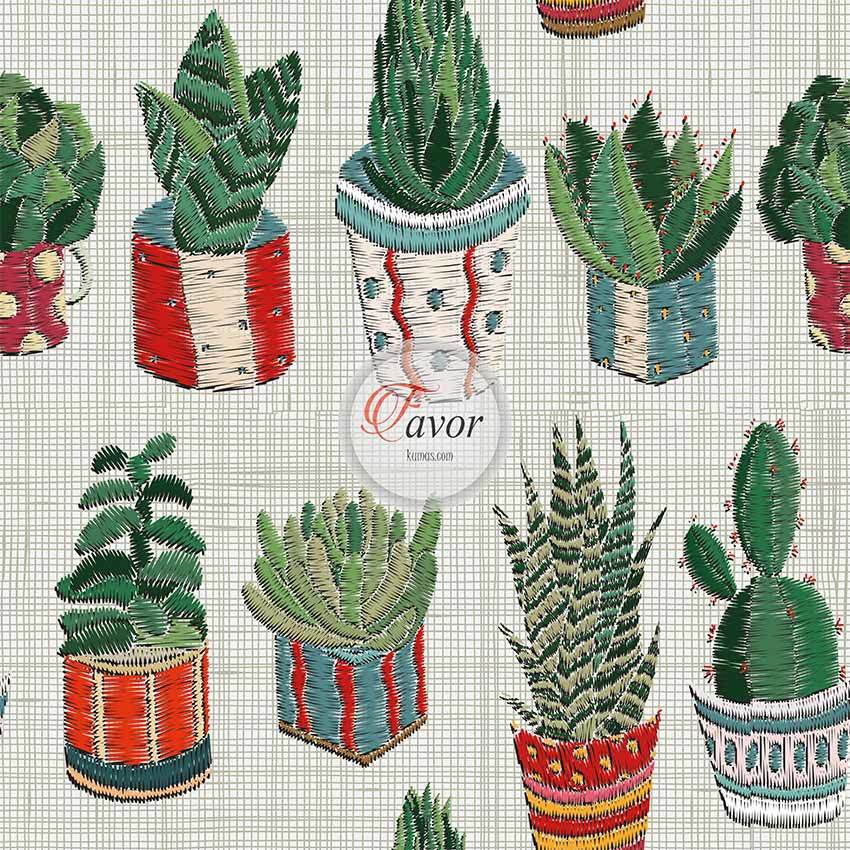 Nakış Kaktüs Desenli Kumaş