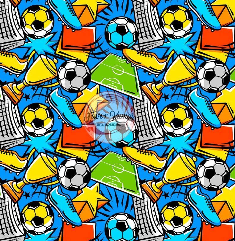 Futbol Temalı Desenli Kumaş