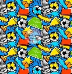 Futbol Temalı Desenli Kumaş