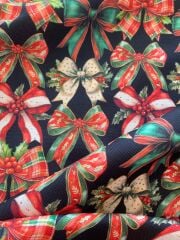 Yılbaşı Temalı Kurdele  Desenli Kumaş