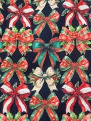 Yılbaşı Temalı Kurdele  Desenli Kumaş