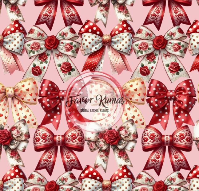 Kırmızı Kurdeleler  Desenli Kumaş