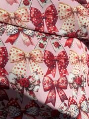 Kırmızı Kurdeleler  Desenli Kumaş