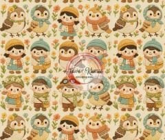 Nakış Kuşlar Ve Kızlar Desenli Kumaş