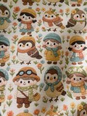 Nakış Kuşlar Ve Kızlar Desenli Kumaş