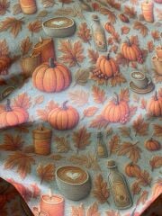 Sonbahar Balkabağı Kahve Desenli Kumaş