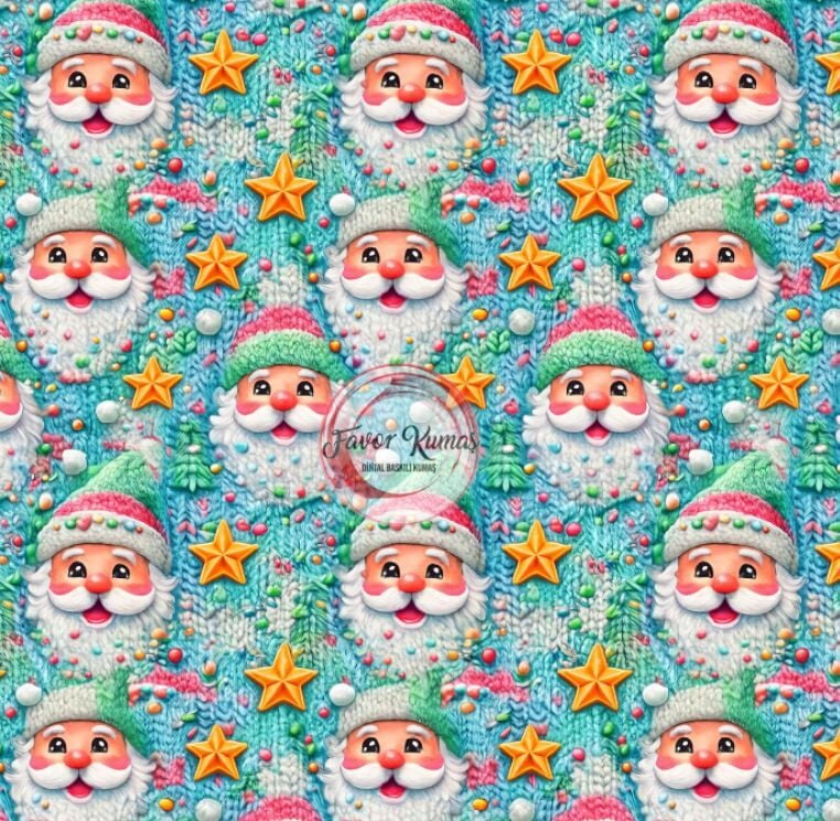3D Noel Baba Örgü Desenli Kumaş