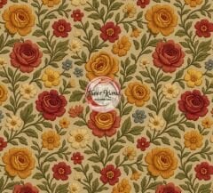 Retro Gül Bahçesi Desenli Kumaş