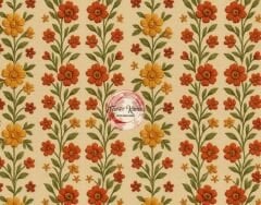 Şeritli Nakış Bahçesi Desenli Kumaş